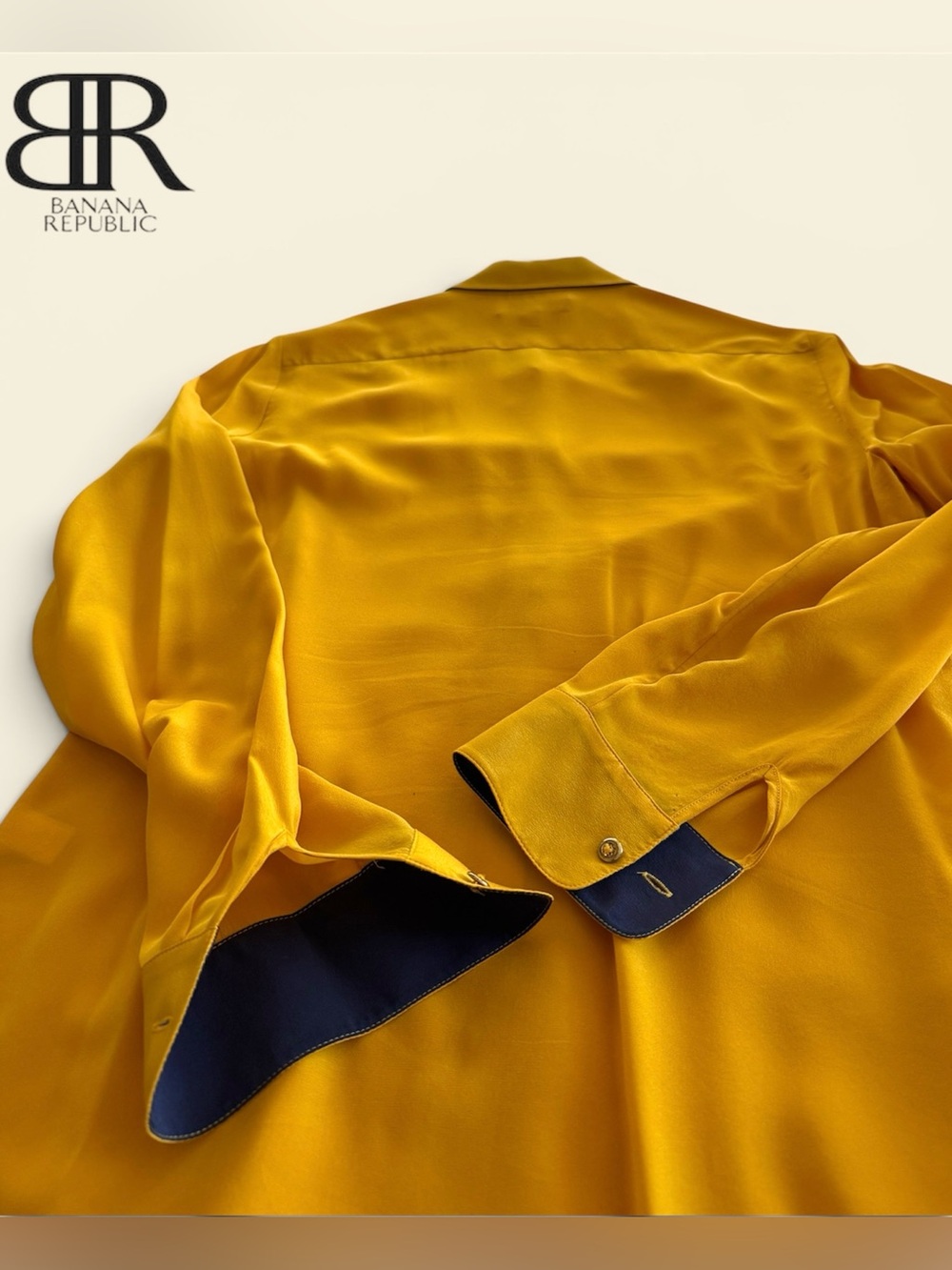 ⬇️Banana Republic Golden/Mustard Yellow 100% Silk Button-Down Long Sleeve Blouse - Picture 5 of 9